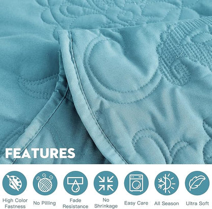 HZ & HY Oversized King Bedspread 138x122 Extra Wide, Quilted Coverlet Bedding Set, Lightweight Thin Comforter, Reversible, Luxurious, 5 Piece, 100% Microfiber, California/Alaskan King, Blue