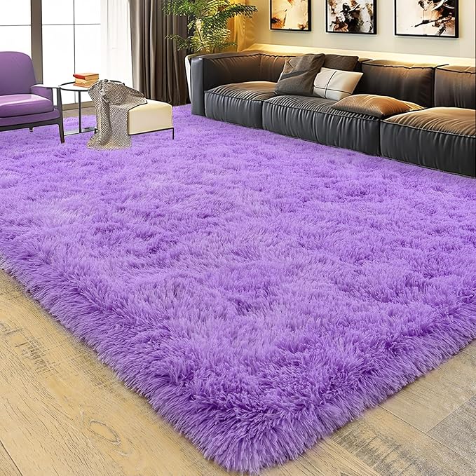 Large 9x12 Area Rugs for Living Room, Ultra Soft Shag Living Room Rug Thick Fluffy Rug for Bedroom, Plush Fuzzy Carpet for Girls Boys Kids Room Non Slip Dorm Home Decor Aesthetic, Purple
