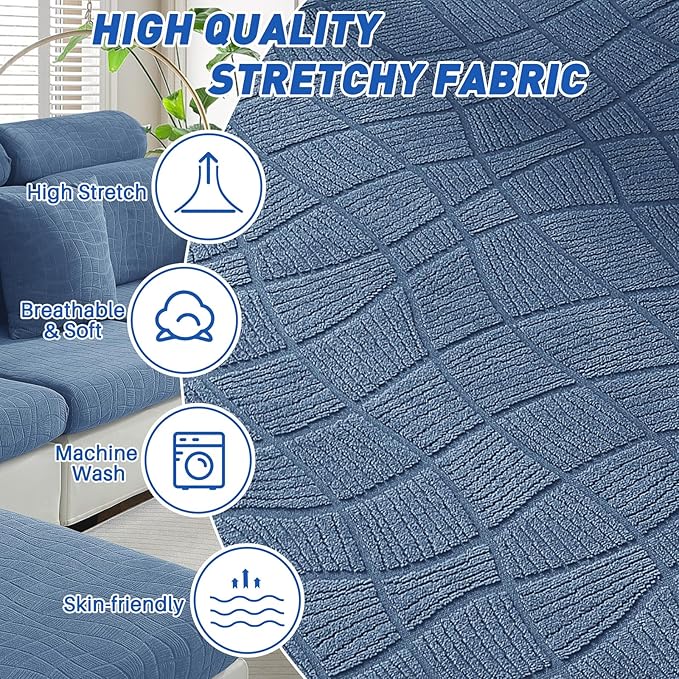 MAXIJIN Waterproof Couch Cushion Covers Stretch Sofa Seat Slipcovers Washable，Sectional Outdoor Cushion Covers with Elastic Bottom for Dogs Pets Kids (2 Pc Cushion Cover, Dusty Blue)