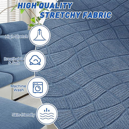 MAXIJIN Waterproof Couch Cushion Covers Stretch Sofa Seat Slipcovers Washable，Sectional Outdoor Cushion Covers with Elastic Bottom for Dogs Pets Kids (1 Pc Loveseat Cushion Cover, Dusty Blue)