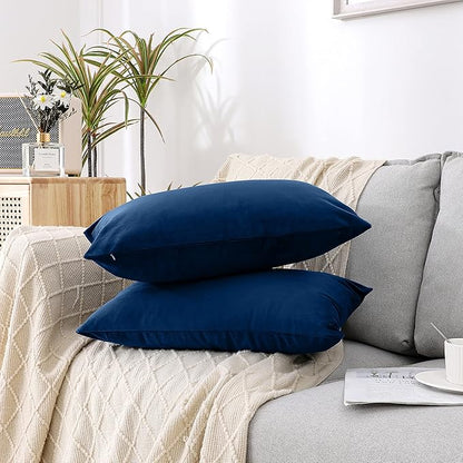 NiNi ALL Decorative Throw Pillow Covers Velvet 20x30 Inch Pack of 2 Dark Blue Cushion Covers Soft for Couch Sofa Bedroom Living Room Outdoor