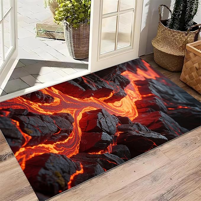 3D Lava Crack Area Rug 4x5ft, Optical Illusion Huge Fissure Carpet, Non-Slip Washable Low Pile Mat for Living Room, Bedroom, Unique Home Decor & Gift Idea
