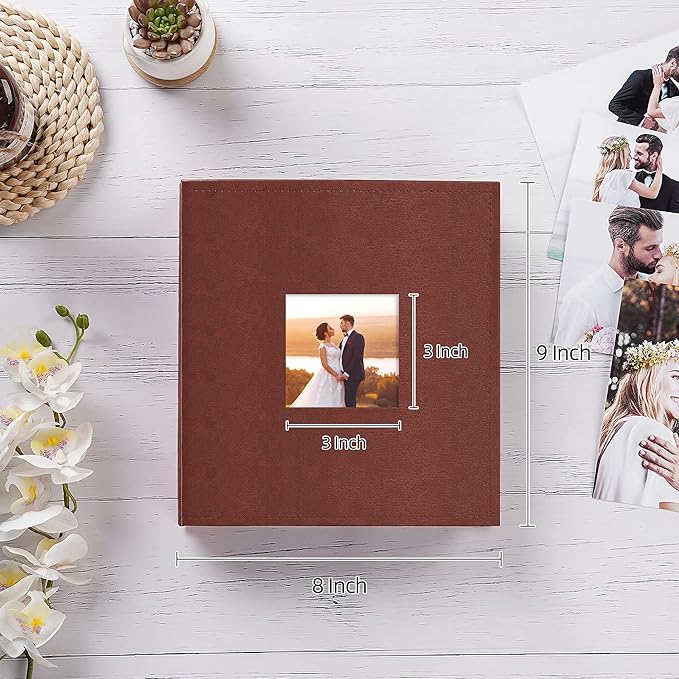 potricher Small Photo Album 4x6 200 Photos Leather Cover Picture Book with 200 Horizontal Pockets for Family Wedding Anniversary and Baby (Brown)