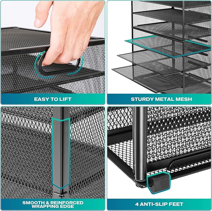 8 Tier Paper Letter Tray Organizer with Handles, Mesh Desk File Holder Storage Organization for Office School Desktop