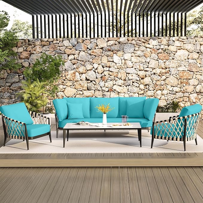 hyha Waterproof Couch Cushion Covers, Stretch Sofa Couch Seat Slipcover for Dog Washable, Non-Slip Waterproof Outdoor Cushion Covers for Patio Furniture Replacement (2 Pieces, Peacock Blue)