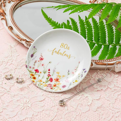 Crisky 80 Fabulous Jewelry Ring Dish for Women 80th Birthday Gifts Idea for 80 Year Old Gifts for Her Friend Sister Wife Mom Aunt Female Coworkers