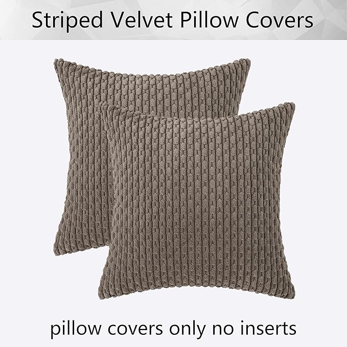 Kevin Textile Pack of 2 Corduroy Decorative Throw Pillow Covers 18x18 Inch Soft Boho Striped Pillow Covers Modern Farmhouse Home Decor for Spring Sofa Living Room Couch Bed Light Brown