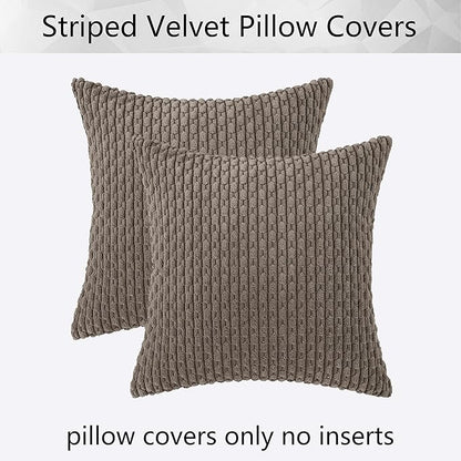 Kevin Textile Pack of 2 Corduroy Decorative Throw Pillow Covers 22x22 Inch Soft Boho Striped Pillow Covers Modern Farmhouse Home Decor for Spring Sofa Living Room Couch Bed Light Brown