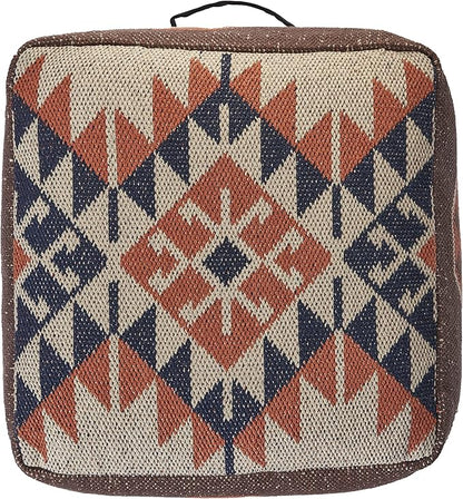 L. R. Resources, Inc. LR Home Handmade Bohemian Brown/Orange Cotton Square Pouf Ottoman for Home Decor | Indoor Foot Rest for Bedroom & Living Room Decor | 18 x 18 x 12 Stuffed Ottoman for Seating