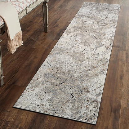 Rugshop Drifted Marble Abstract Area Rug Durable, Kid & Pet Friendly Gray, Ivory, Neutral Tones 2' 3" x 6' Runner Ideal for Hallway, Kitchen, Entryway, or Behind The Sofa