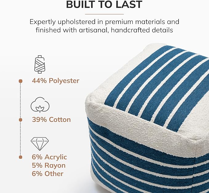 Anji Mountain 100% Handmade & Handcrafted Comfortable Home Décor Pouf Ottoman Footrest for Living Room, Bedroom, Nursery, Kidsroom, Patio Furniture - (20" x 20" x 20" - Sailor Blue)