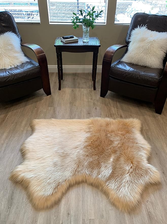 LAMBZY Faux Sheepskin Super Soft Hypoallergenic Silky Shag Rug for Living Room, Kids Room, Sofa (Double Side by Side 3'x4, Beige)
