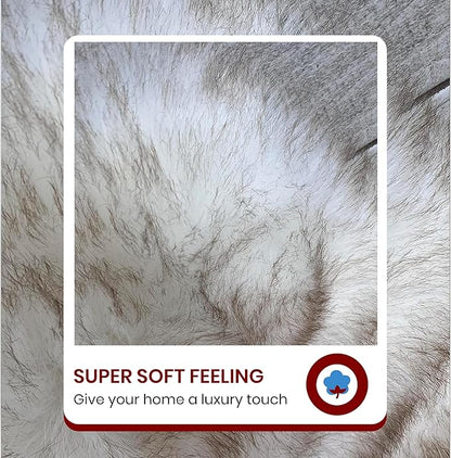 LAMBZY Faux Sheepskin Super Soft Hypoallergenic Silky Shag Rug for Living Room, Kids Room, Sofa (Quarto 4 Pelts Side by Side 3'x8', White/Brown Tips)