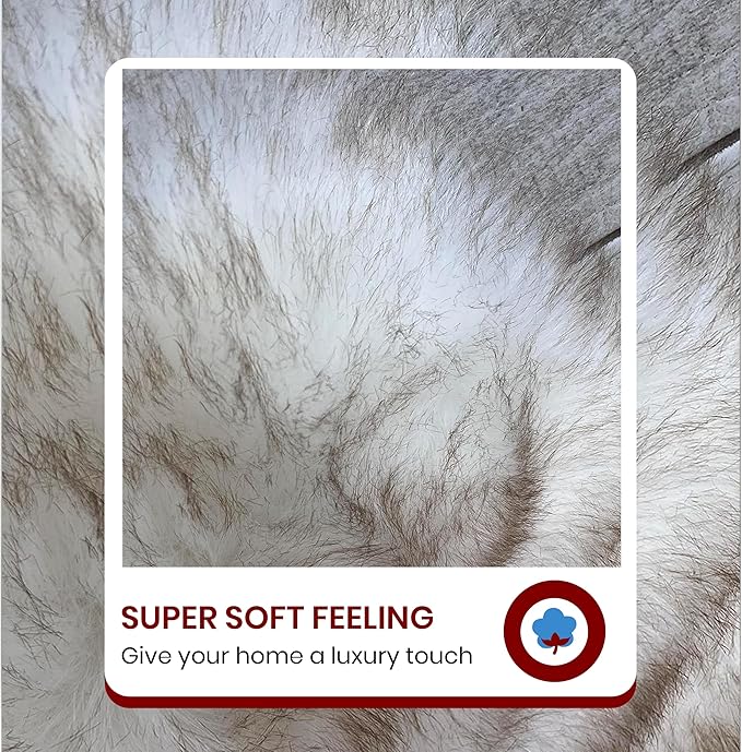 LAMBZY High Pile Super Soft Faux Sheepskin Rug (White/Brown, 2'x3')