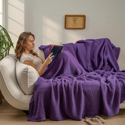 Muslin Blanket - Pure 100% Turkish Cotton Airy Soft Light Versatile Gauze Throw Blanket for Bed, Couch, Sofa (Purple, Throw Size (50" x 66" inch))