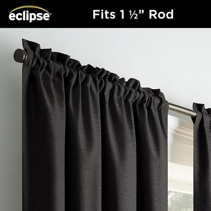 Eclipse Kendall Textured Blackout Thermal Rod Pocket Window Curtain, Insulating & Noise Reducing Curtains for Bedroom or Living Room (1 Panel), 84 in Long x 42 in Wide, Black