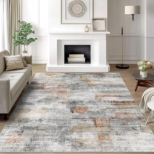 vivorug Grey 9x12 Area Rugs for Living Room, Non Slip Machine Washable Modern Abstract Rug, Ultra-Thin Lightweight Large Area Rug Carpet for Bedroom, Dining Room, Low Pile