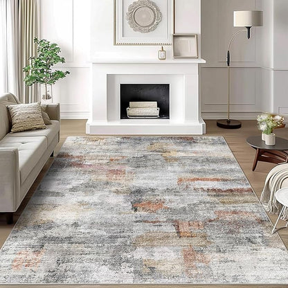 vivorug Washable Rug, Ultra Soft Area Rug 6x9, Non Slip Abstract Rug Carpet, Stain Resistant Rugs for Living Room Bedroom, Modern Fluffy Rug (Gray/Rust, 6'x9')