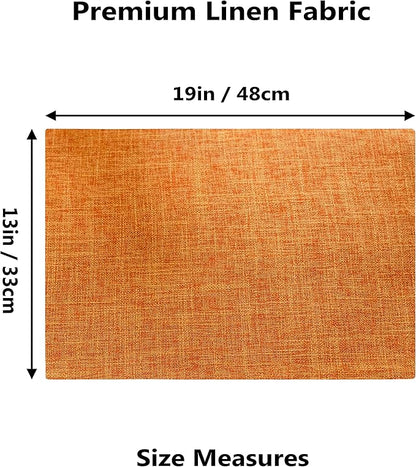 Home Brilliant Cloth Placemats Set of 6 Heat Resistant Dining Table Place Mats for Kitchen Table Fall Party Thanksgiving Decorations Decor, 13 x 19 inches, Orange