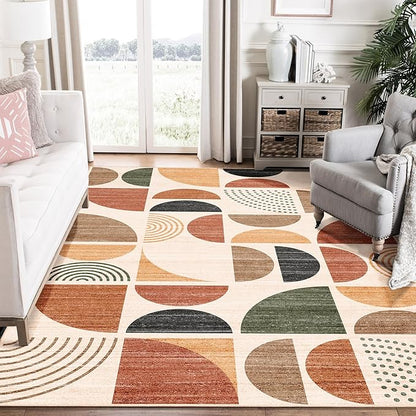 MUJOO Washable Area Rug 6x9,Boho Rugs for Living Room Bedroom Dining Room,Large Throw Floor Carpet Non Slip Soft Modern Abstract Bohemian Terracotta