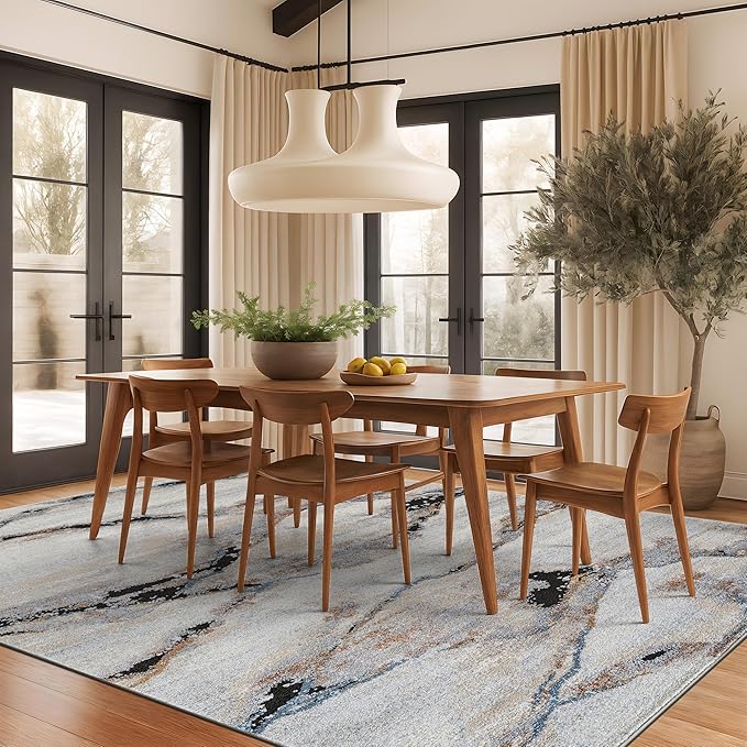 Rugshop Contemporary Gray Striated Area Rug Durable, Kid & Pet Friendly 7' 10" x 10' Ideal for Covering Large Floor Areas in Living Rooms, Master Bedrooms, or Lofts