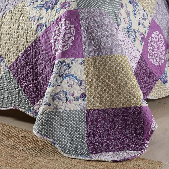 HoneiLife Quilt Set Twin Size - 2 Piece Microfiber Quilts Reversible Bedspreads Patchwork Coverlets Floral Bedding Set All Season Quilts, Late Spring