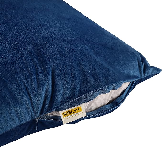 RELY+ Pack of 2 Throw Pillow Covers 16x16 Inch Velvet Soft Cozy Solid Decoration Gifts Pillow Covers Luxury Cushion Case for Sofa Couch Bedroom Living Room (Blue, 18 X 18)