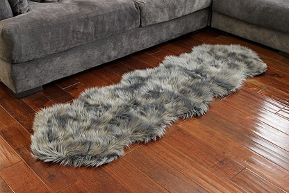 Nouvelle Legende Faux Fur Sheepskin Rug Duo, Soft, Plush, Premium High-Pile Accent Rug for Bedrooms, Hallways & Living Spaces, Warm & Cozy, Decorative, Faux Leather Backing, Easy Care, 23" x 73", Gray