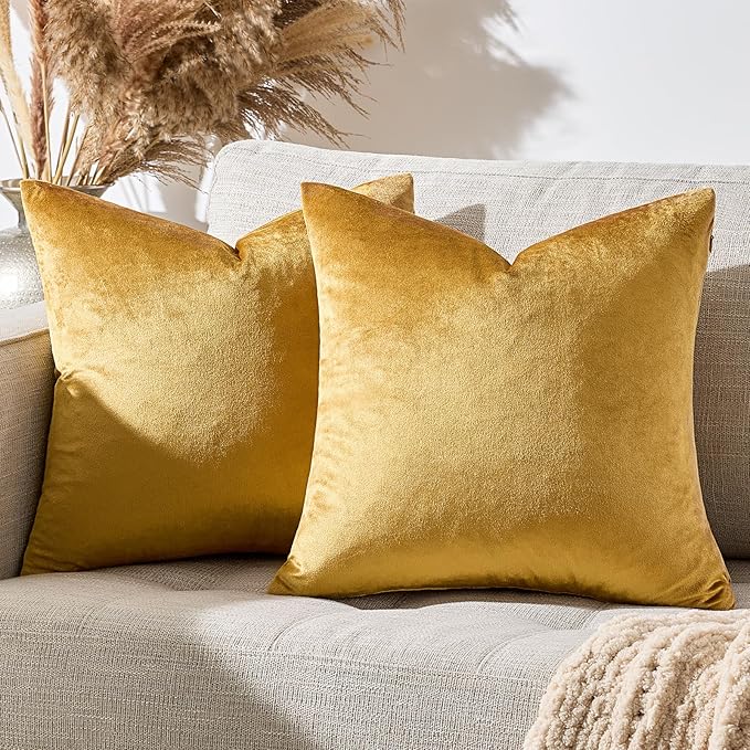 GIGIZAZA Golden Throw Pillow Covers 26x26 Decorative Velvet Cushion Covers Pack of 2 Pillowcase for Sofa
