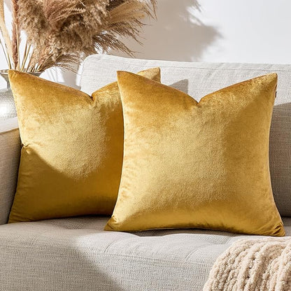 GIGIZAZA Golden Throw Pillow Covers 16x16 Decorative Velvet Cushion Covers Pack of 2 Pillowcase for Sofa
