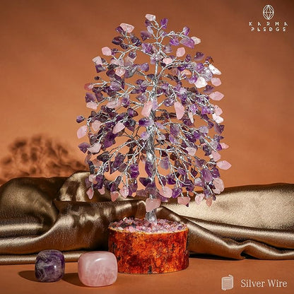 Chakra Healing Crystal Tree of Life for Birthday Gifts for Women, Home and Office Decor for Positive Energy & Good Luck, Spiritual Gifts, Feng Shui Money Trees (Rose, Amethyst Dual Beads)