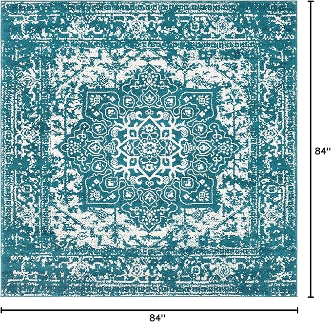 Rugs.com Arlington Collection Rug – 8 Ft Square Turquoise Medium-Pile Rug Perfect for Living Rooms, Kitchens, Entryways