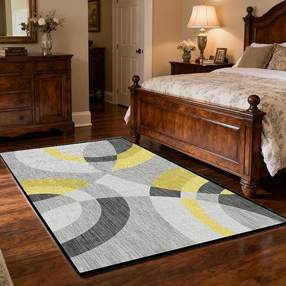 Area Rug Washable 2.6'x4' Ft Non Slip Rubber Backing Foldable Geometry Durable Rug for Living Room, Bedroom, Home Office