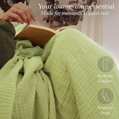 Threadmill Muslin Blanket for Twin Size Bed | 4-Layer Gauze Cotton Throw | Soft, Breathable, and Lightweight for All Seasons | Ideal Blanket or Bed Blanket | Sage Green