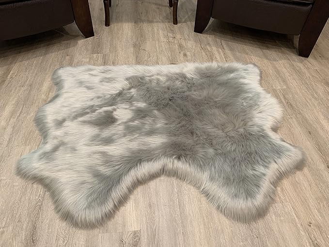LAMBZY Faux Sheepskin Super Soft Hypoallergenic Silky Shag Rug for Living Room, Kids Room, Sofa (Double Side by Side 3'x4, Grey)