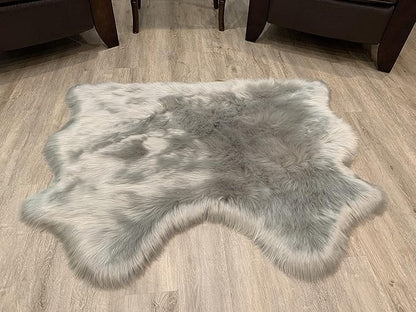 LAMBZY Faux Sheepskin Super Soft Hypoallergenic Silky Shag Rug for Living Room, Kids Room, Sofa (Double Side by Side 3'x4, Grey)