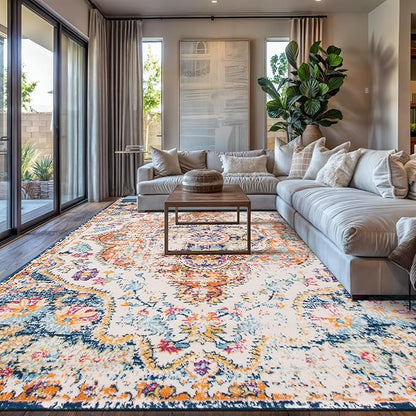 Rugshop Vintage Distressed Bohemian Area Rug for Living Room,Bedroom,Dining Room – Vibrant Multi-Color Tribal Design, 10' x 14'