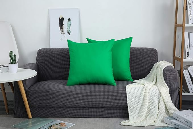 TangDepot Set of 2 Handmade Decorative Solid 100% Cotton Canvas Throw Pillow Covers/Cushion Covers, 45 Colors Available - (20"x20" 2 Pieces, Bright Green)