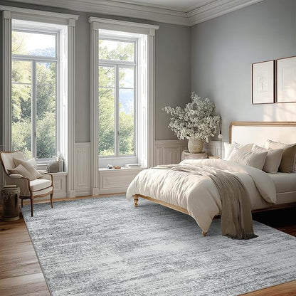 8x10 Area Rugs for Living Room Minimalist Gray Abstract Modern Rug for Hardwood Floor Protector Non Slip Washable Light Grey Carpet for Bedroom Offic 8 x 10