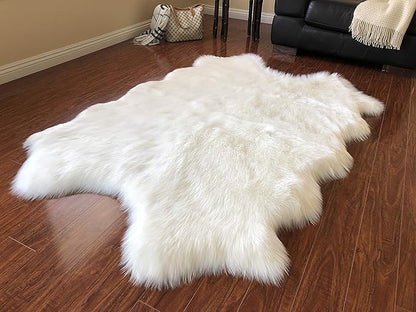 Free Shape Luxury Soft Fluffy Shag Area Rug Single Quarto 4 Pelts 4'x6',120x180 cm - Vegan Fur Ultra Soft Indoor Carpet Nursery Rugs for Bedroom Home Decor, White