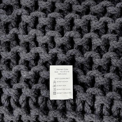 REDEARTH · Cube Pouf Foot Stool Ottoman - Hand Knitted Poof - Cord Boho Pouffe - Home Décor - Stuffed Footrest for Living Room - Bedroom - Nursery (16" x 16" x 16") - Dark Gray, Set of 2