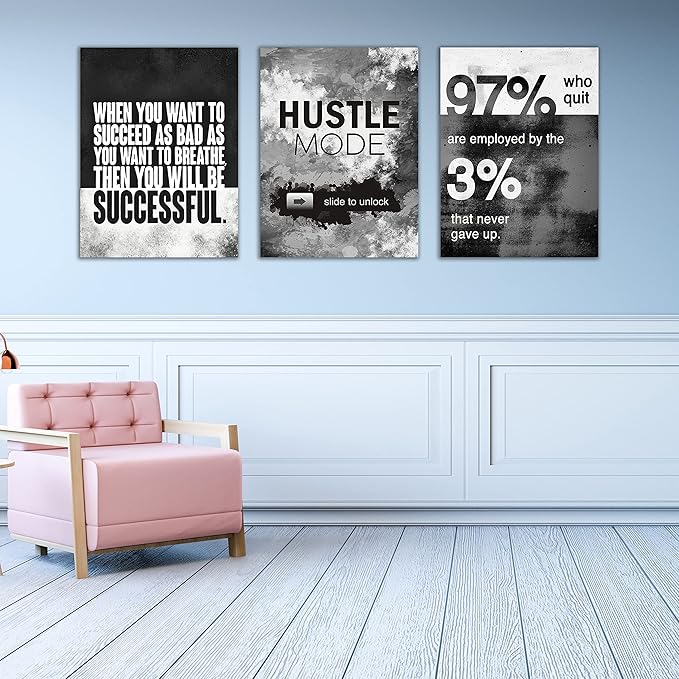 Motivational Painting Wall Art 3 Pieces Canvas Print Success Wall Art for Home Office Living Room Leader Canvas Quotes Inspirational Positive Poster Framed Motivation Artwork [72''Wx 36''H]