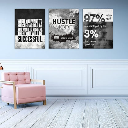 Motivational Painting Wall Art 3 Pieces Canvas Print Success Wall Art for Home Office Living Room Leader Canvas Quotes Inspirational Positive Poster Framed Motivation Artwork [72''Wx 36''H]