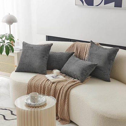Home Brilliant Rectangle Pillow Cover 12x20 Set of 2 Decorative Plush Striped Velvet Corduroy Oblong Throw Pillows Accent Cushion Covers, 12 x 20 inch, Dark Grey