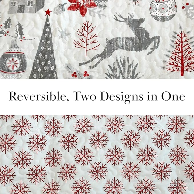 Southshore Fine Living, Inc. Holly Jolly Christmas Quilts King Size Set 3-Piece Oversized Quilt Set with Quilted Shams, Holiday Christmas Bedding, King Size/California