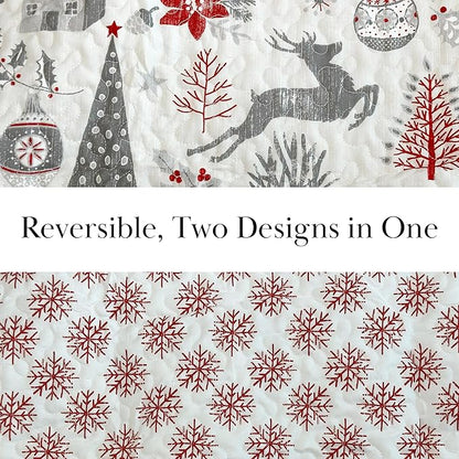 Southshore Fine Living, Inc. Holly Jolly Christmas Quilt Comforter, Holiday Bedding Set 2-Piece Oversized Christmas Bedding Quilt Set with Quilted Shams, Twin/Twin XL
