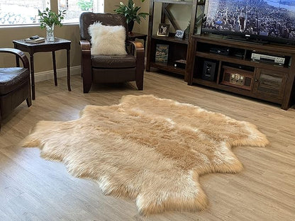 LAMBZY Faux Sheepskin Super Soft Hypoallergenic Silky Shag Rug for Living Room, Kids Room, Sofa (Sexto 6 Pelts 6'x6', Beige)