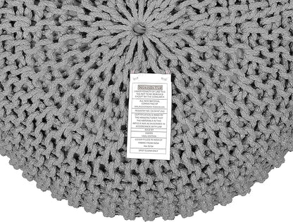 COTTON CRAFT Round Dori Pouf - Cotton Braid Cord Cable Knitted Ottoman - Foot Stool - Footrest - Floor Pouf - Woven Ottoman - Bean Bag - Living Room Dorm - 20 inches Diameter x 14 Height - Light Grey