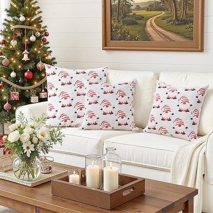 FEVERQIYI Christmas Faux Fur Pillow Covers 18x18 Inch - Soft Plush Decorative Pillowcases with Dancing Santa Snowman Snowflake Design for Holiday Home Sofa Bed Decoration (Inserts Not Included)