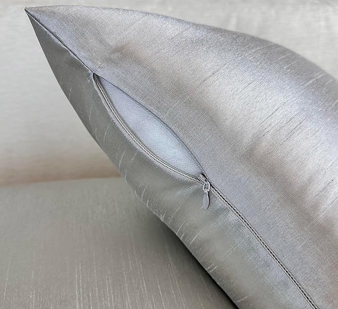 Aiking Home 20x20 Inches Faux Silk Square Throw Pillow Cover, Zipper Closure, Silver (Set of 2)